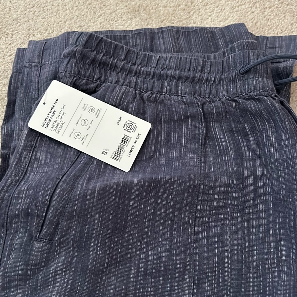 Athleta linen retreat wide leg pants in navy blue